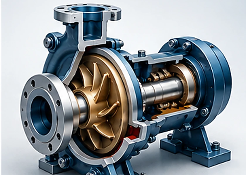 Cutaway illustration showing pump components and assembly