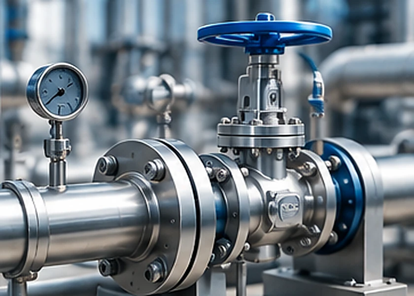 Industrial pump and piping installation with pressure instruments