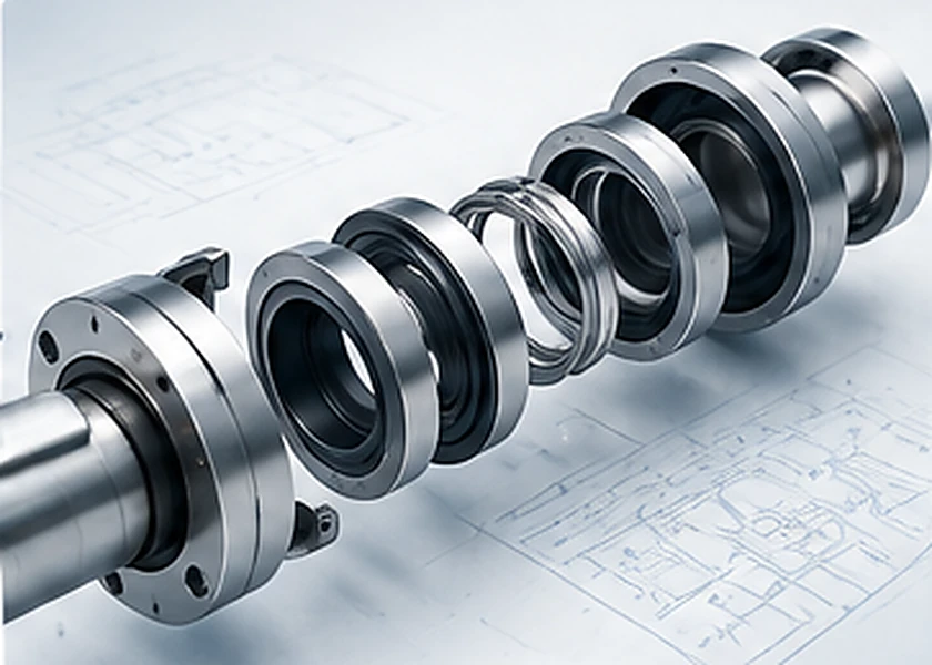 Mechanical seal components arranged on an engineering drawing